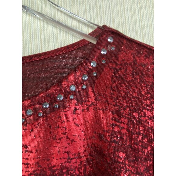 Ruby Rd. Size PL Red Shimmery Beaded Tunic Top Asymmetrical Hemline Petite NWT - Picture 4 of 6
